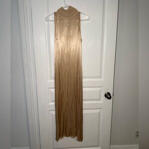 Zara Tan Sleeveless Satin Maxi Dress
